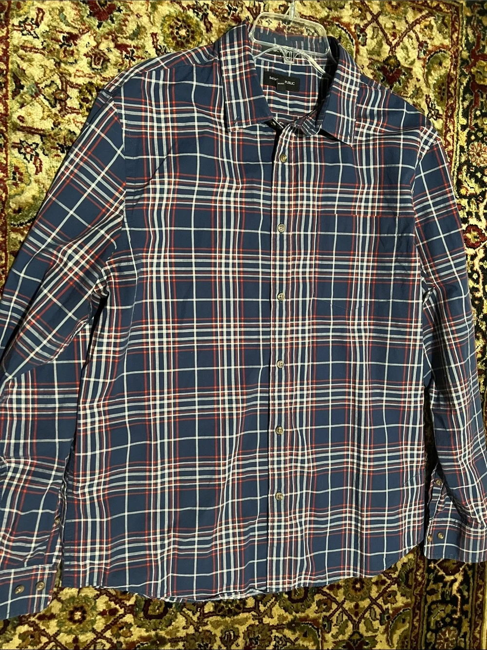 Banana Republic Navy, Red & White Plaid Button-Down Shirt Size XL